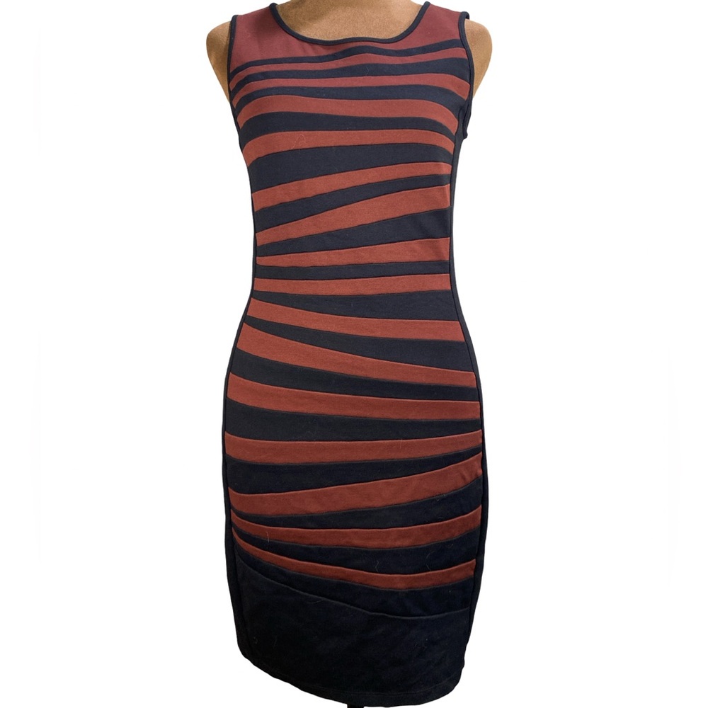 INC International Concepts Black & Burgundy Striped Mini‎ Dress | Petite Small